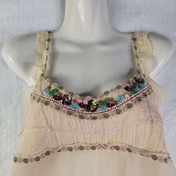 Mechant 100% Silk Womens Tank Top Large Floral Sheer Fairy Bohemian Indie - Picture 6 of 10